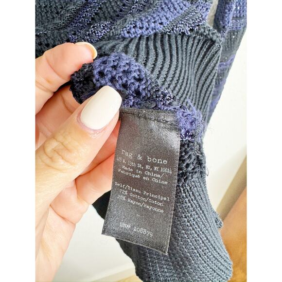 Rag & Bone Blue Black Striped Knit Long Sleeve Sweater Top Small - Picture 5 of 6